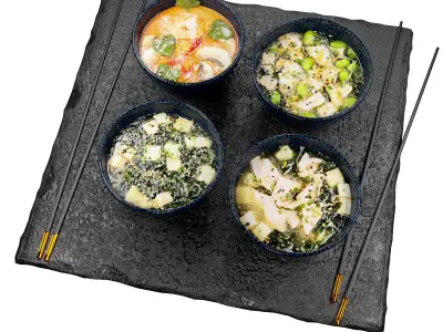 set of Asian soups in PBR Low-poly 3D model