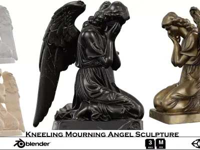 Kneeling Mourning Angel Sculpture Low-poly 3D model