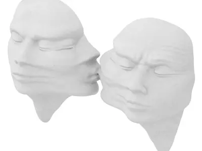 Abstract sculptures of faces on the wall 3D model