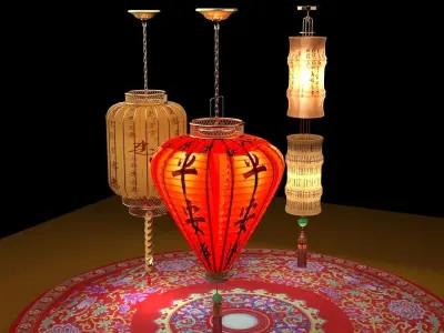 Chinese  red lantern  3D model 2