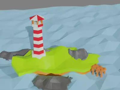 island location lighthouse island in the middle of the ocean 123 Low-poly 3D model