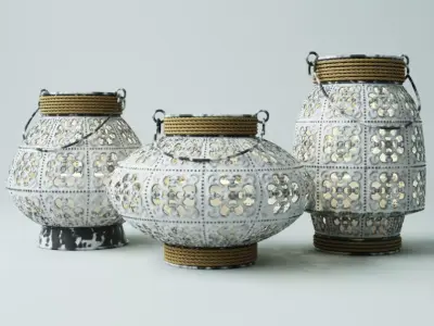 White Metal Lantern Set 3D model