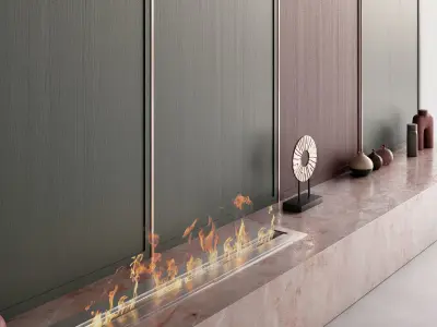Decorated Wall with Biofireplace in calm colors 3D model