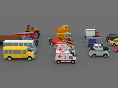 Collection of low-poly toon cars Low-poly 3D model