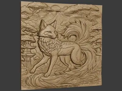 wolf art relief 3D print model