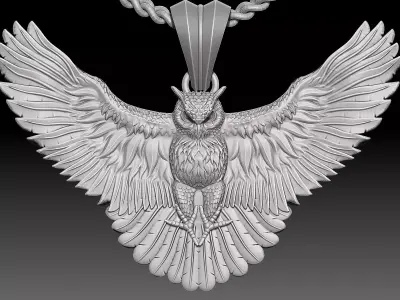 Owl Pendant Sculpture jewelry gold necklace 3D print SIlver 3D print model