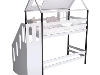 Childrens bed loft house Nordkapp - with ladder chest of drawers 3D model