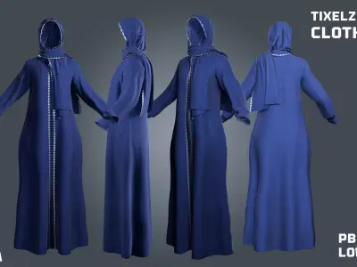 2 Abaya set - clothyfic set Low-poly 3D model