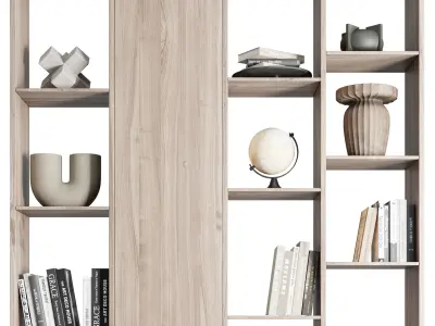 wooden Shelves Decorative With vase and Book 3D model