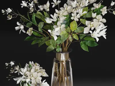 Gardenia Flower Bouquet Vase decor set 3D model
