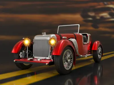 Vintage Car Low-poly 3D model 2