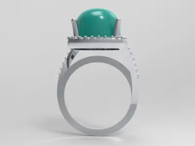 Gold Ring with Turquoise Cabochon and Accent Stones Free 3D print model