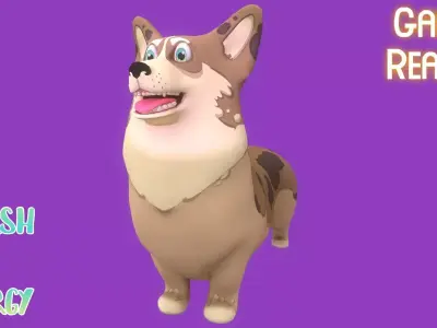 Animated Stylized Spotted Brown Welsh Corgy  Low-poly 3D model
