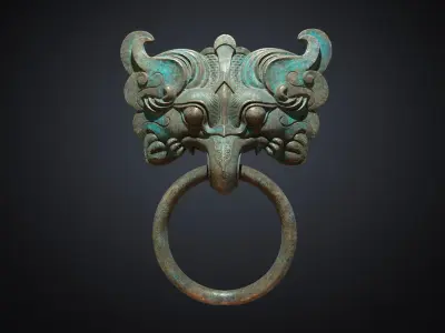 Ancient Chinese Bronze mythical beast Door Knocker PBR Material  3D model