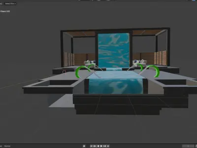 3D Model of a Swimming Pool with Wooden Deck Pergola Seating 3D model