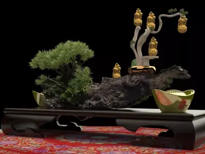 Chinese gold ingot  and gourd 3D model