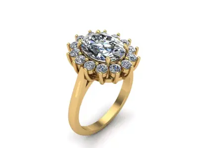 Elegant engagement ring with oval center and halo 3D print model
