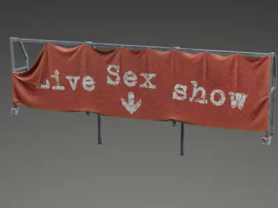 Cyberpunk style sign - vinyl banner on frame Low-poly 3D model