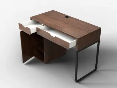 Study Desk 01 - Walnut Wood 3D model