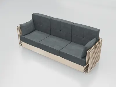 Brass And Grey Modern 3D Sofa 3D model
