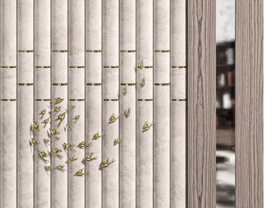 Panel sliding door with gold pattern 3D model