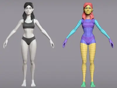 Cartoon female character Pietra base mesh 3D model