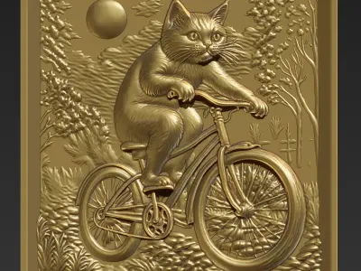 Cat Riding a Bike A49 3D print model