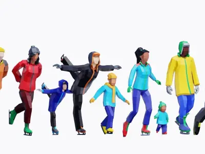 Ice Skating People - Animated and Rigged Low-poly 3D model