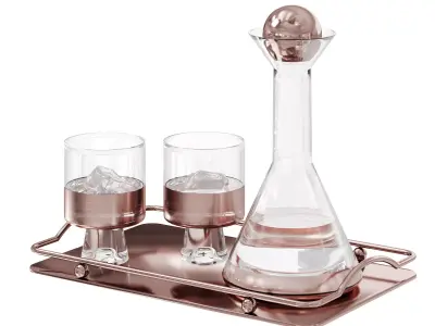 N18 Rose Gold Decanter  Glass Set on Tray Luxury Drinkware  3D model