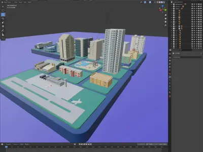Low poly isometric city Low-poly 3D model