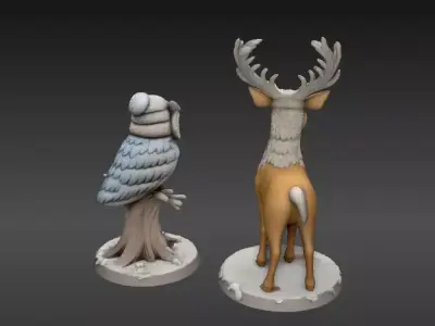 Deer Owl 3D Printable Figurines Winter Animal 3D Printable Low-poly 3D model