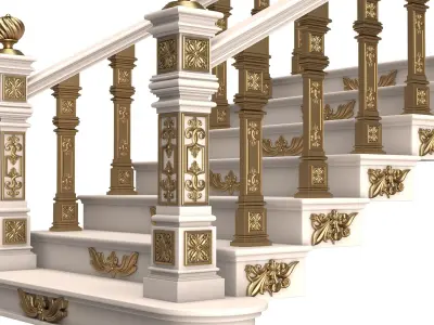 Carved Stair 02 White Low-poly 3D model