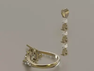 Cascade Pendant and Pear Shaped Bee Ring model js0024 3D print model