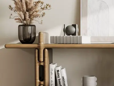 Wooden Shelves Decorative With Plants and Book - wooden Rack 43  3D model