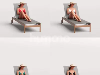 Humano Woman in swimsuit hat sitting sunbed pool-2511-050-7489 3D model