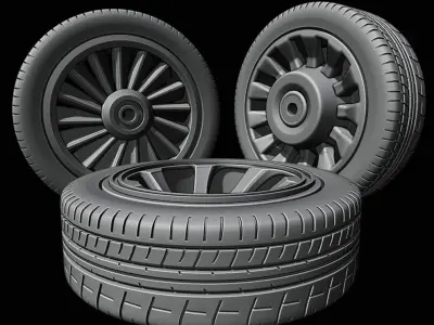Tyre and 3x Alloy Wheel Types 3D print model
