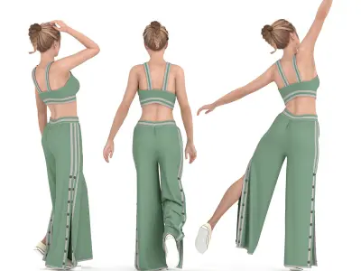 Dynamic 3D Sport and Dance Woman  - Crop Top and Wide Leg Pants  Low-poly 3D model