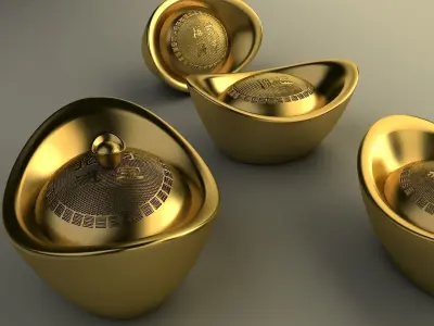 Chinese gold Ingot 3D model
