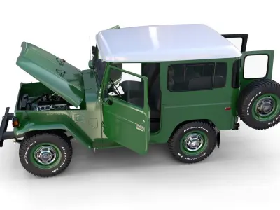 Toyota Land Cruiser FJ 40 Green with Interior and Chassis 3D model