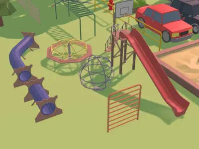 Low Poly Colection amusement park Low-poly 3D model