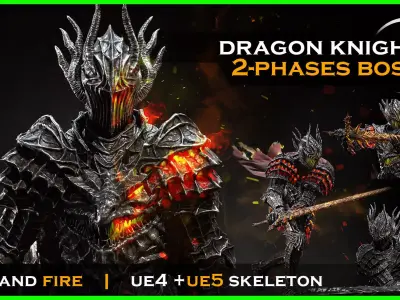 Dark fantasy Dragon Knight - Dragon knight boss - Enemy knight Low-poly 3D model