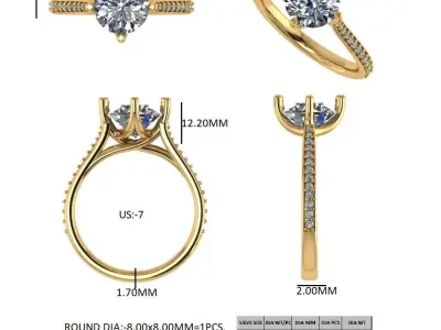 solitaire ring with detail images and 360 render videos 29 3D print model
