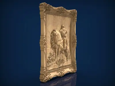 Carved panel painting STL 3D model 2