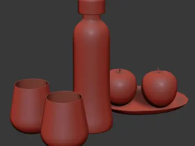 Accessories set two apples on plate 3D model