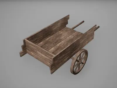 Carriage Low Poly Game Ready wooden cart with wheels Low-poly 3D model