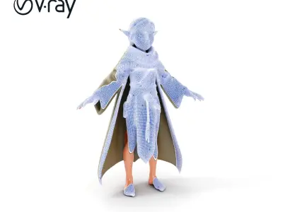 Elven Adventurer D Character Model with Cloak and Belt Low-poly 3D model