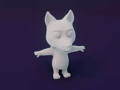 Cartoon Wolf Animated and Rigged Base Mesh 3D Model Low-poly 3D model