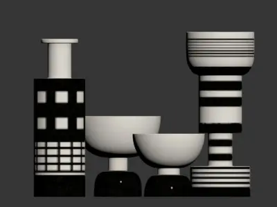 Black and white vase set by Ettore Sottsass 3D model