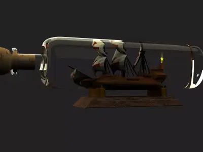 Sailboat in Wine Bottle  Low-poly 3D model