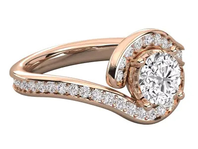 Luxury Swirl Halo Solitaire Ring CAD Design With Side Diamonds 3D print model